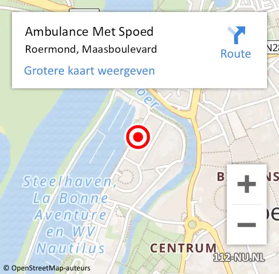 Locatie op kaart van de 112 melding: Ambulance Met Spoed Naar Roermond, Maasboulevard op 16 juli 2023 03:21