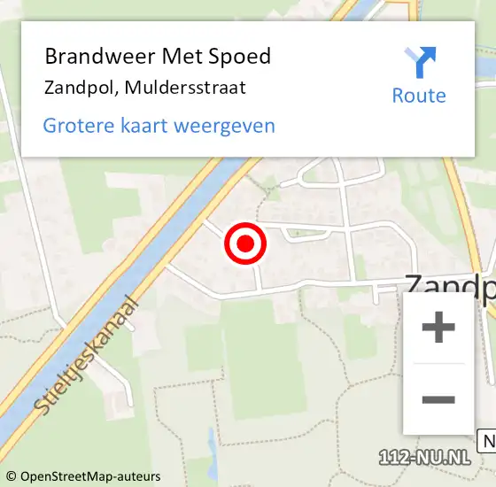 Locatie op kaart van de 112 melding: Brandweer Met Spoed Naar Zandpol, Muldersstraat op 16 juli 2023 03:24