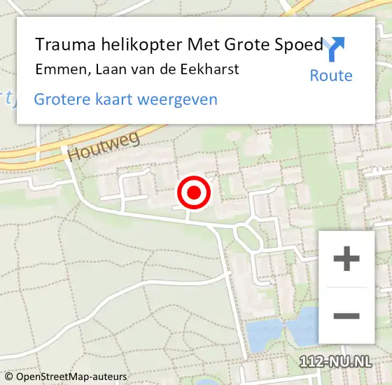 Locatie op kaart van de 112 melding: Trauma helikopter Met Grote Spoed Naar Emmen, Laan van de Eekharst op 16 juli 2023 03:37