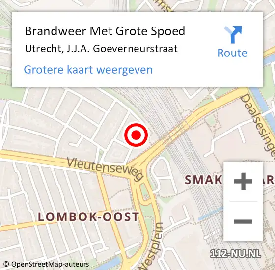 Locatie op kaart van de 112 melding: Brandweer Met Grote Spoed Naar Utrecht, J.J.A. Goeverneurstraat op 16 juli 2023 03:51