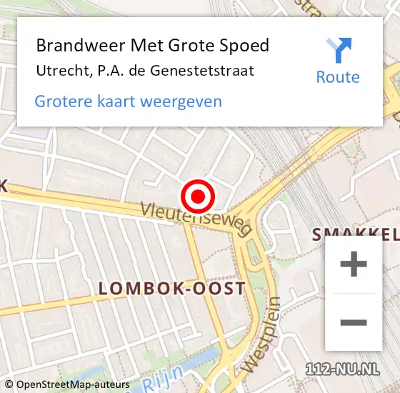 Locatie op kaart van de 112 melding: Brandweer Met Grote Spoed Naar Utrecht, P.A. de Genestetstraat op 16 juli 2023 03:53