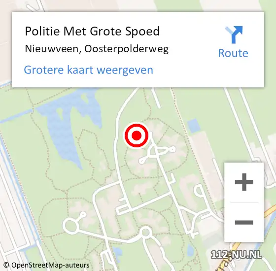 Locatie op kaart van de 112 melding: Politie Met Grote Spoed Naar Nieuwveen, Oosterpolderweg op 16 juli 2023 04:52
