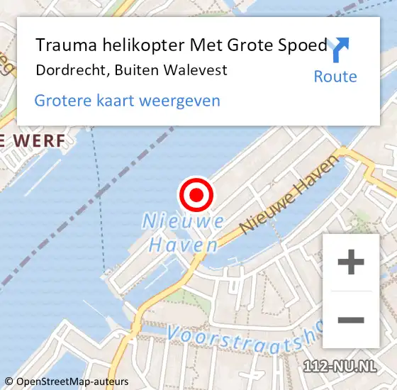 Locatie op kaart van de 112 melding: Trauma helikopter Met Grote Spoed Naar Dordrecht, Buiten Walevest op 16 juli 2023 05:46