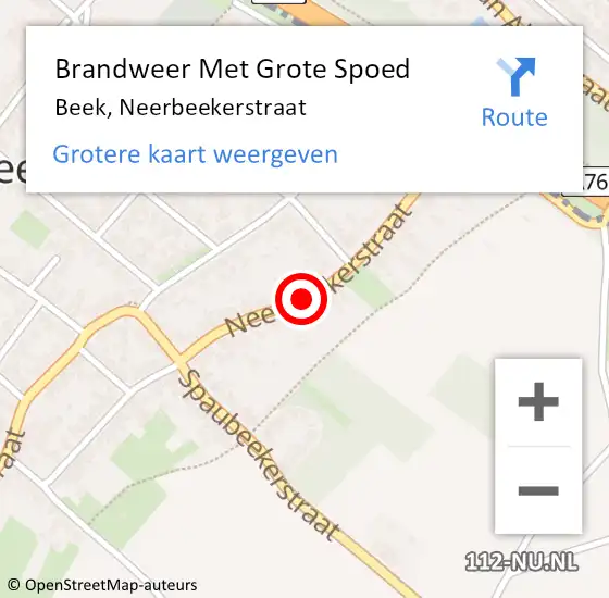 Locatie op kaart van de 112 melding: Brandweer Met Grote Spoed Naar Beek, Neerbeekerstraat op 16 juli 2023 06:02