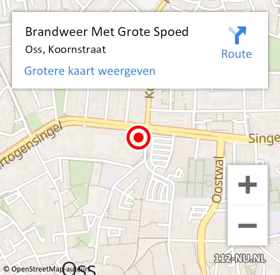 Locatie op kaart van de 112 melding: Brandweer Met Grote Spoed Naar Oss, Koornstraat op 16 juli 2023 07:01