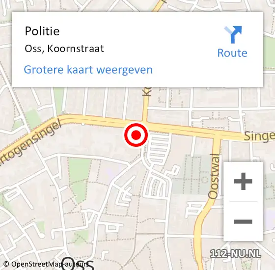 Locatie op kaart van de 112 melding: Politie Oss, Koornstraat op 16 juli 2023 07:34