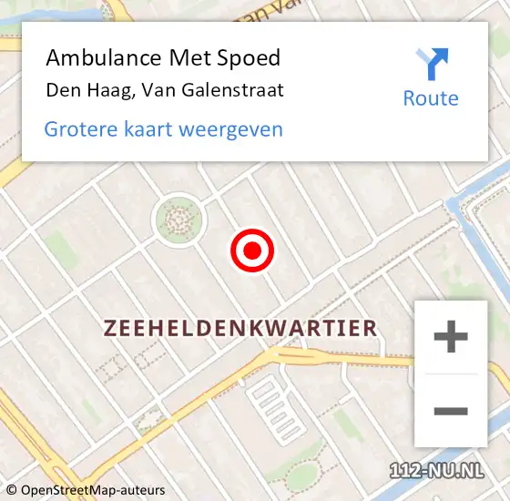 Locatie op kaart van de 112 melding: Ambulance Met Spoed Naar Den Haag, Van Galenstraat op 16 juli 2023 07:35