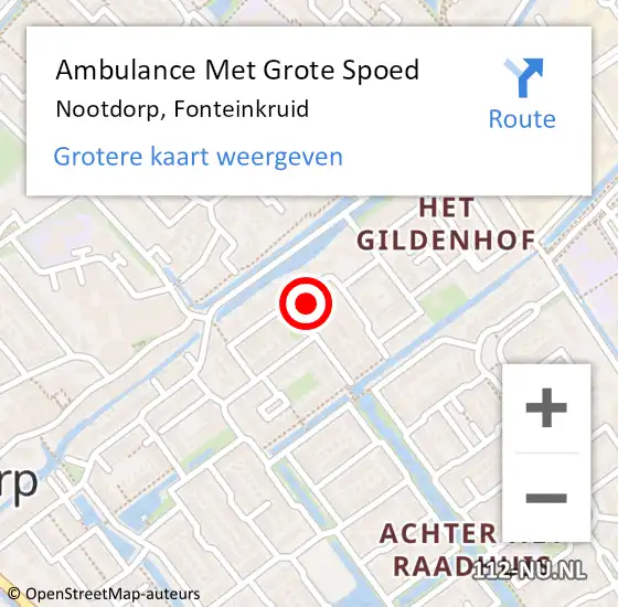 Locatie op kaart van de 112 melding: Ambulance Met Grote Spoed Naar Nootdorp, Fonteinkruid op 16 juli 2023 07:59