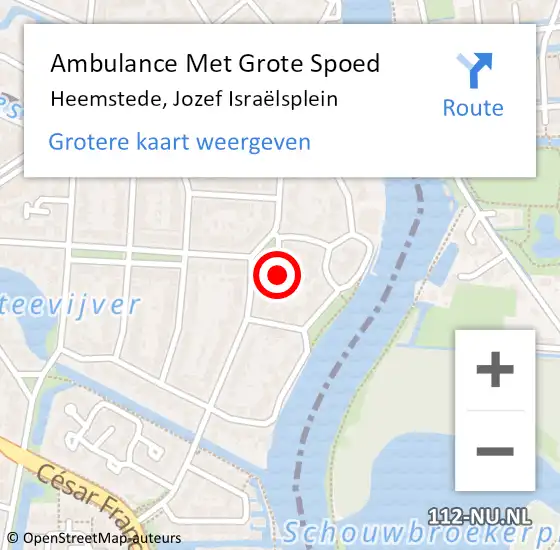 Locatie op kaart van de 112 melding: Ambulance Met Grote Spoed Naar Heemstede, Jozef Israëlsplein op 16 juli 2023 08:07