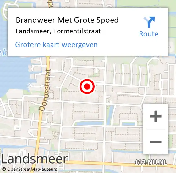 Locatie op kaart van de 112 melding: Brandweer Met Grote Spoed Naar Landsmeer, Tormentilstraat op 16 juli 2023 08:28