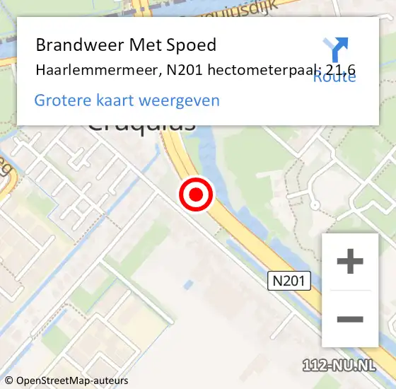 Locatie op kaart van de 112 melding: Brandweer Met Spoed Naar Haarlemmermeer, N201 hectometerpaal: 21,6 op 16 juli 2023 08:36
