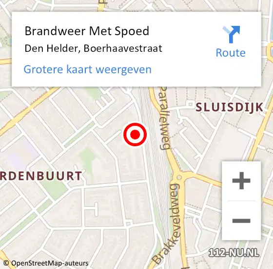 Locatie op kaart van de 112 melding: Brandweer Met Spoed Naar Den Helder, Boerhaavestraat op 16 juli 2023 09:26