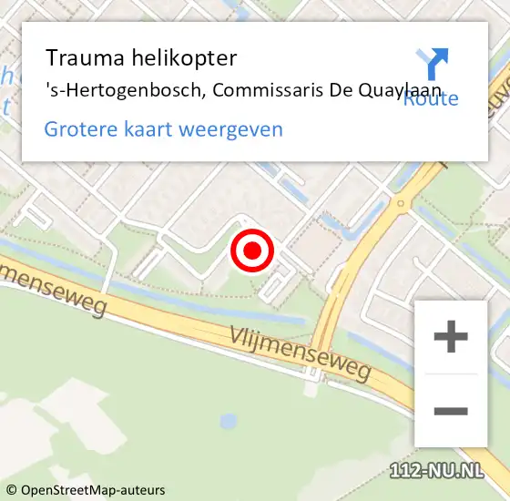 Locatie op kaart van de 112 melding: Trauma helikopter 's-Hertogenbosch, Commissaris De Quaylaan op 16 juli 2023 09:43