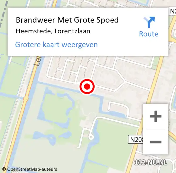 Locatie op kaart van de 112 melding: Brandweer Met Grote Spoed Naar Heemstede, Lorentzlaan op 16 juli 2023 09:49