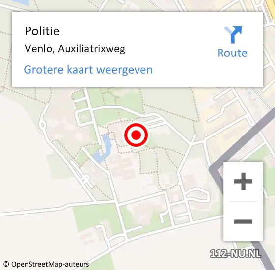 Locatie op kaart van de 112 melding: Politie Venlo, Auxiliatrixweg op 16 juli 2023 10:10