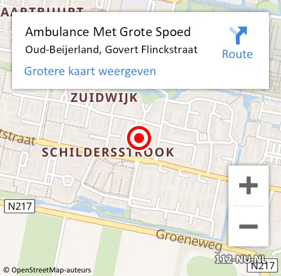 Locatie op kaart van de 112 melding: Ambulance Met Grote Spoed Naar Oud-Beijerland, Govert Flinckstraat op 16 juli 2023 10:37