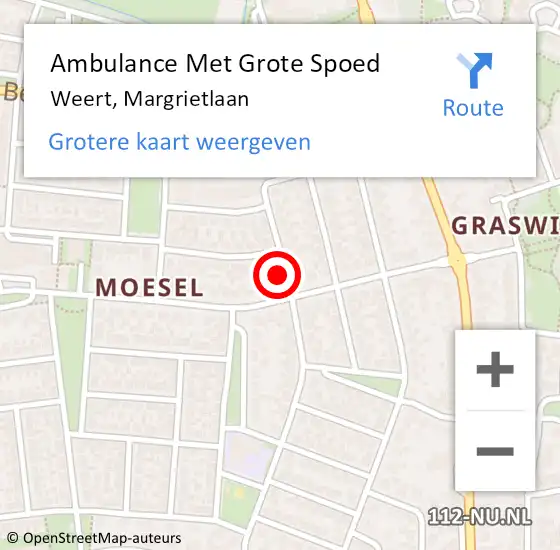 Locatie op kaart van de 112 melding: Ambulance Met Grote Spoed Naar Weert, Margrietlaan op 16 juli 2023 10:58