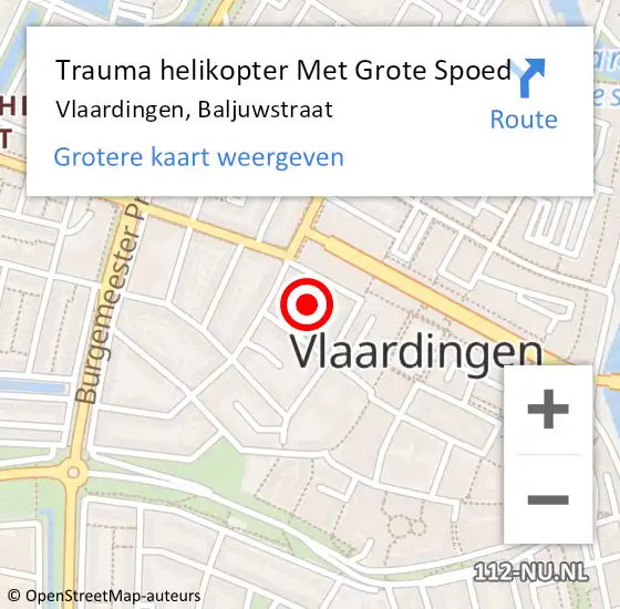 Locatie op kaart van de 112 melding: Trauma helikopter Met Grote Spoed Naar Vlaardingen, Baljuwstraat op 16 juli 2023 11:15