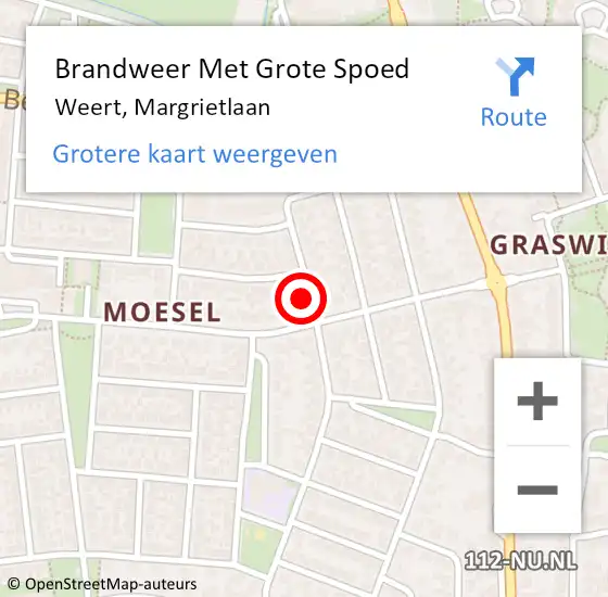 Locatie op kaart van de 112 melding: Brandweer Met Grote Spoed Naar Weert, Margrietlaan op 16 juli 2023 11:20