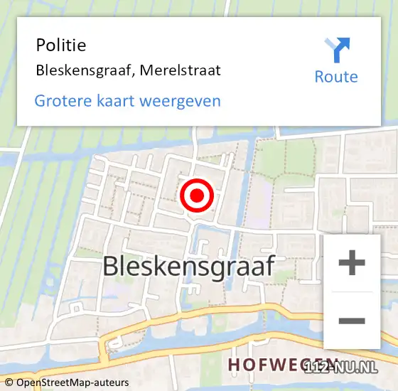 Locatie op kaart van de 112 melding: Politie Bleskensgraaf, Merelstraat op 16 juli 2023 11:23