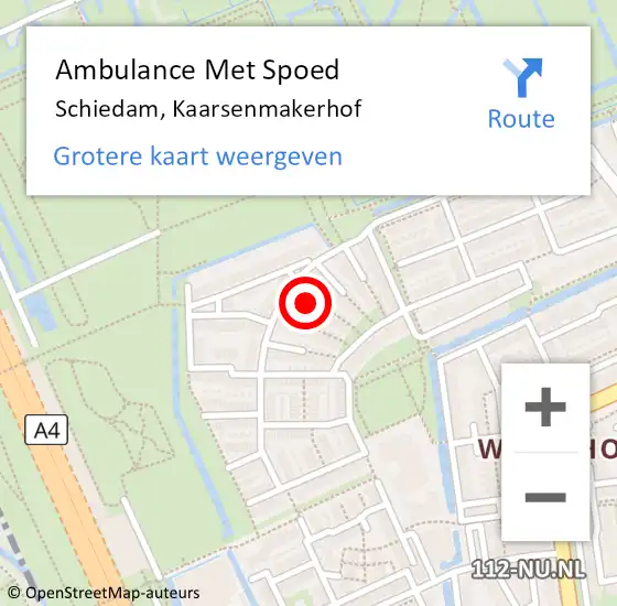 Locatie op kaart van de 112 melding: Ambulance Met Spoed Naar Schiedam, Kaarsenmakerhof op 16 juli 2023 11:45