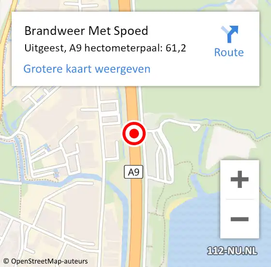 Locatie op kaart van de 112 melding: Brandweer Met Spoed Naar Uitgeest, A9 hectometerpaal: 61,2 op 16 juli 2023 11:50