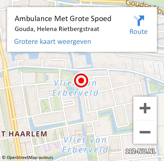 Locatie op kaart van de 112 melding: Ambulance Met Grote Spoed Naar Gouda, Helena Rietbergstraat op 16 juli 2023 11:54