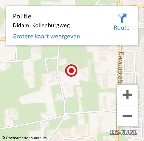Locatie op kaart van de 112 melding: Politie Didam, Kollenburgweg op 16 juli 2023 12:00
