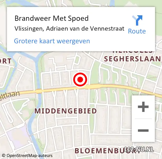 Locatie op kaart van de 112 melding: Brandweer Met Spoed Naar Vlissingen, Adriaen van de Vennestraat op 16 juli 2023 12:18