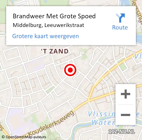 Locatie op kaart van de 112 melding: Brandweer Met Grote Spoed Naar Middelburg, Leeuwerikstraat op 16 juli 2023 12:18