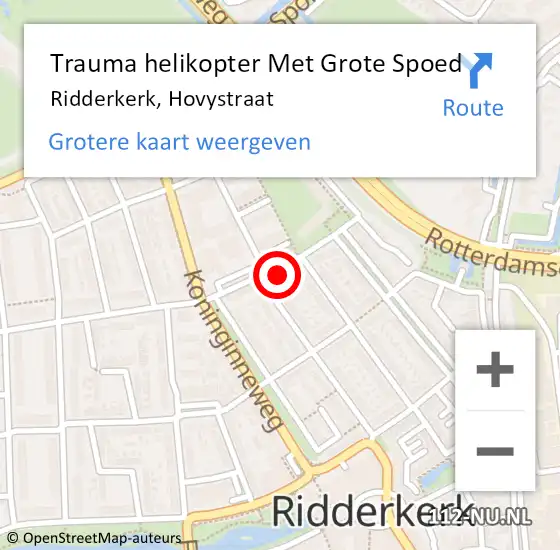 Locatie op kaart van de 112 melding: Trauma helikopter Met Grote Spoed Naar Ridderkerk, Hovystraat op 16 juli 2023 12:34