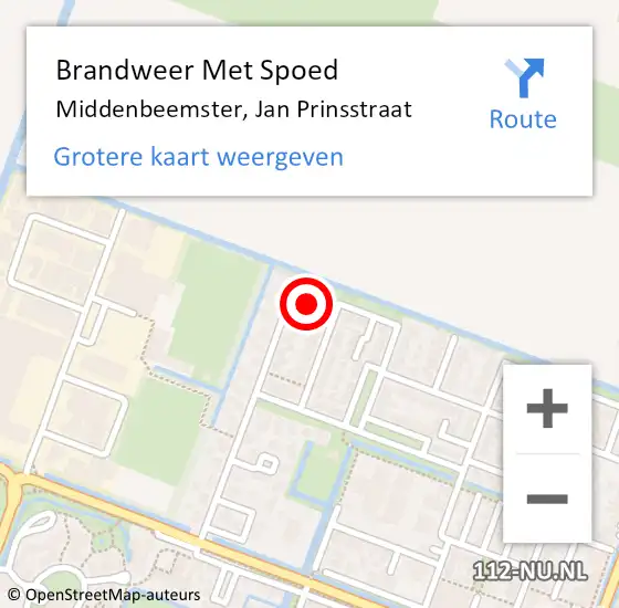 Locatie op kaart van de 112 melding: Brandweer Met Spoed Naar Middenbeemster, Jan Prinsstraat op 16 juli 2023 12:46