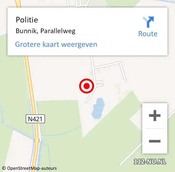 Locatie op kaart van de 112 melding: Politie Bunnik, Parallelweg op 16 juli 2023 13:20