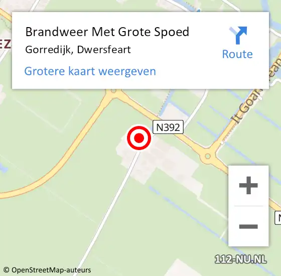 Locatie op kaart van de 112 melding: Brandweer Met Grote Spoed Naar Gorredijk, Dwersfeart op 1 september 2014 20:10