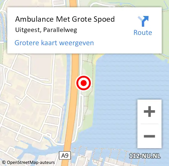 Locatie op kaart van de 112 melding: Ambulance Met Grote Spoed Naar Uitgeest, Parallelweg op 16 juli 2023 13:49
