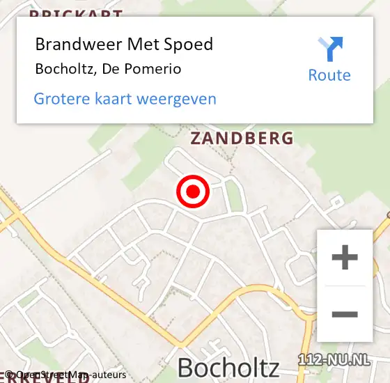 Locatie op kaart van de 112 melding: Brandweer Met Spoed Naar Bocholtz, De Pomerio op 16 juli 2023 13:53