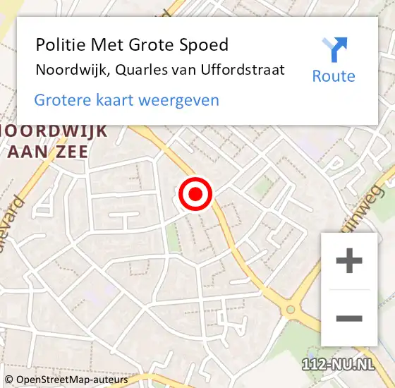 Locatie op kaart van de 112 melding: Politie Met Grote Spoed Naar Noordwijk, Quarles van Uffordstraat op 16 juli 2023 13:57