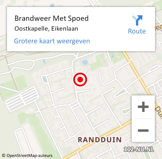 Locatie op kaart van de 112 melding: Brandweer Met Spoed Naar Oostkapelle, Eikenlaan op 16 juli 2023 14:03