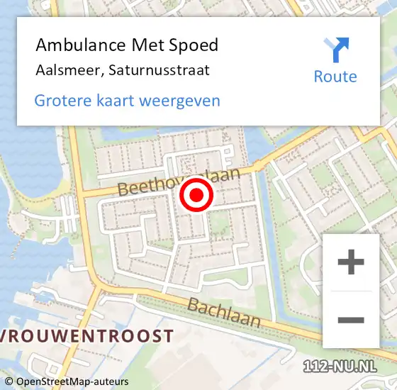 Locatie op kaart van de 112 melding: Ambulance Met Spoed Naar Aalsmeer, Saturnusstraat op 16 juli 2023 14:04