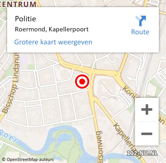 Locatie op kaart van de 112 melding: Politie Roermond, Kapellerpoort op 16 juli 2023 14:07