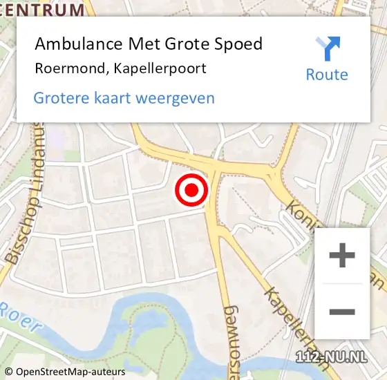 Locatie op kaart van de 112 melding: Ambulance Met Grote Spoed Naar Roermond, Kapellerpoort op 16 juli 2023 14:08