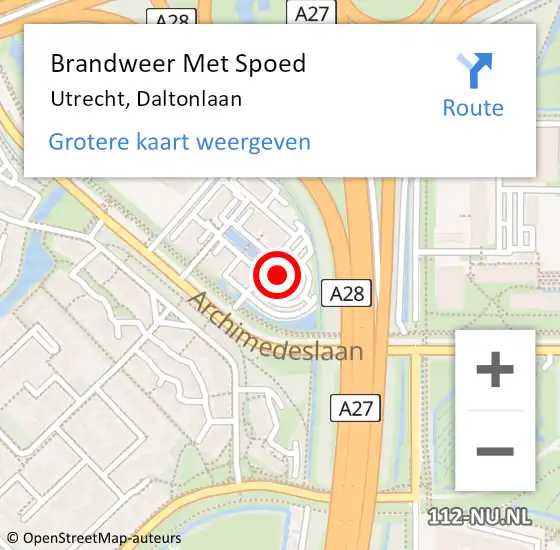 Locatie op kaart van de 112 melding: Brandweer Met Spoed Naar Utrecht, Daltonlaan op 16 juli 2023 14:28