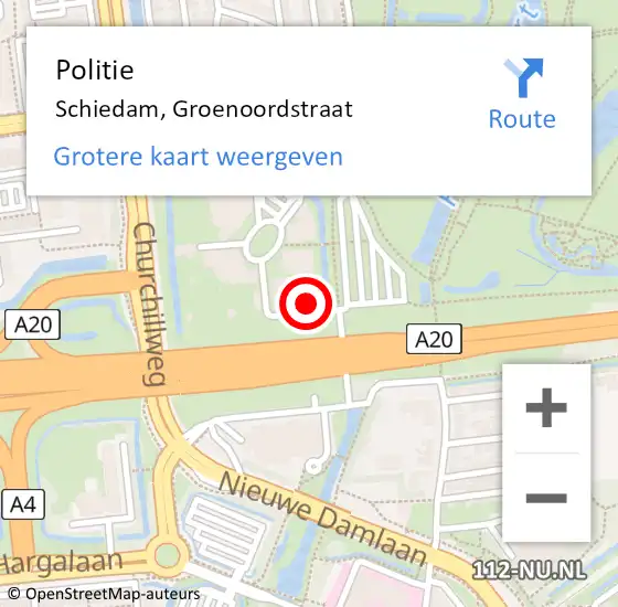 Locatie op kaart van de 112 melding: Politie Schiedam, Groenoordstraat op 16 juli 2023 14:30