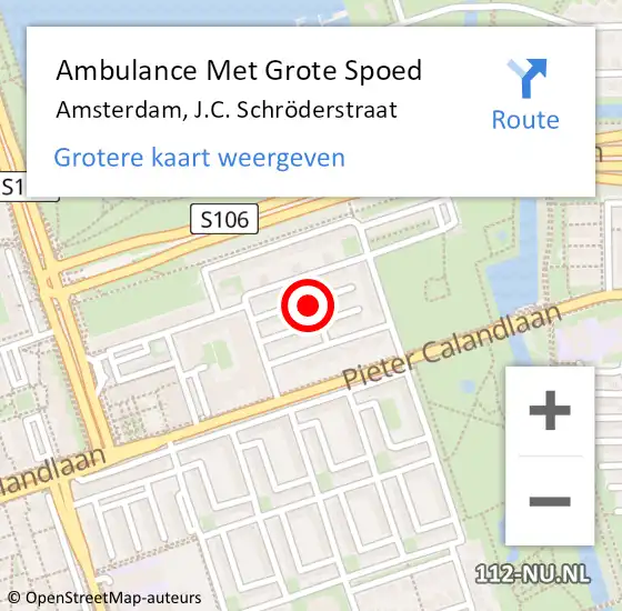 Locatie op kaart van de 112 melding: Ambulance Met Grote Spoed Naar Amsterdam, J.C. Schröderstraat op 16 juli 2023 14:35