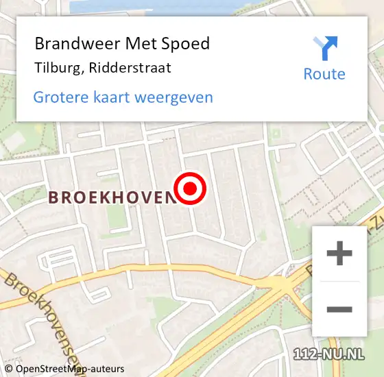 Locatie op kaart van de 112 melding: Brandweer Met Spoed Naar Tilburg, Ridderstraat op 16 juli 2023 14:50