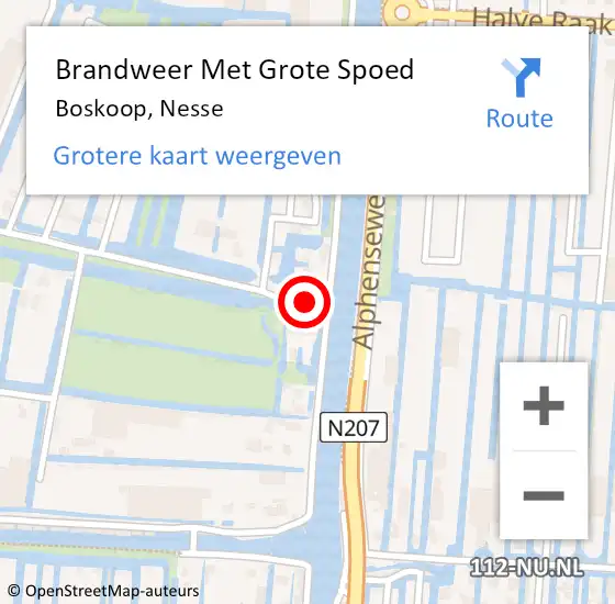 Locatie op kaart van de 112 melding: Brandweer Met Grote Spoed Naar Boskoop, Nesse op 16 juli 2023 14:53