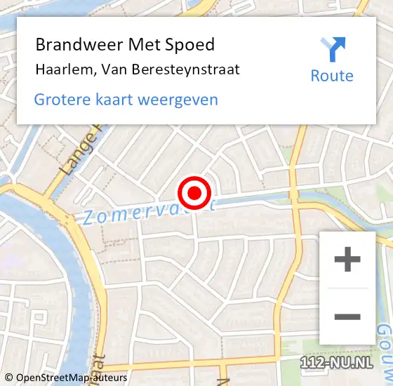 Locatie op kaart van de 112 melding: Brandweer Met Spoed Naar Haarlem, Van Beresteynstraat op 16 juli 2023 14:57