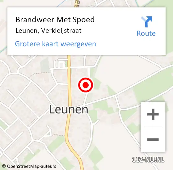 Locatie op kaart van de 112 melding: Brandweer Met Spoed Naar Leunen, Verkleijstraat op 16 juli 2023 14:58