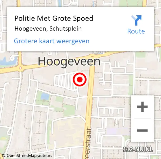Locatie op kaart van de 112 melding: Politie Met Grote Spoed Naar Hoogeveen, Schutsplein op 16 juli 2023 15:00