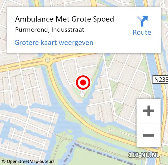 Locatie op kaart van de 112 melding: Ambulance Met Grote Spoed Naar Purmerend, Indusstraat op 16 juli 2023 15:03